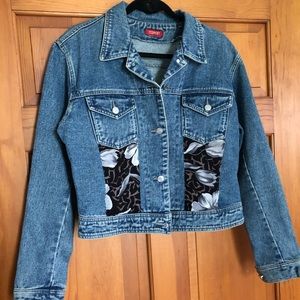 Natural print embellished denim short jacket